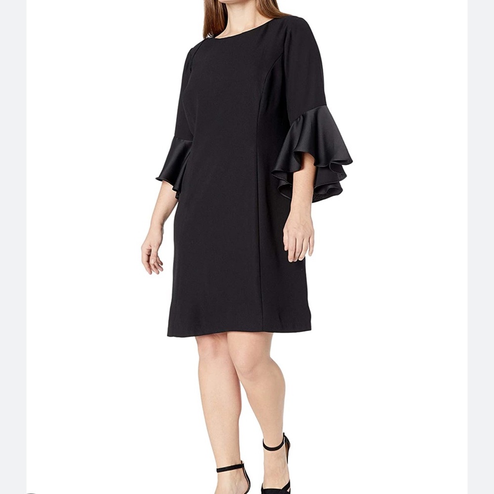 Adrianna Papell Crepe-Back Satin with Ruffle Sleeve Dress Size 8